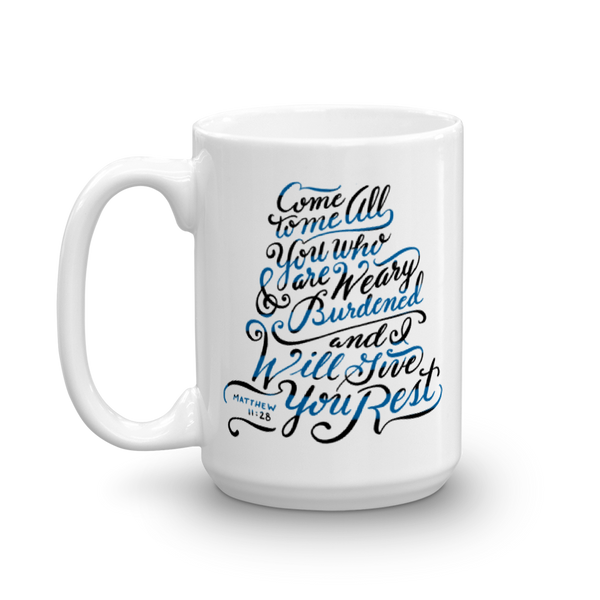 "He Will Give You Rest" Mug